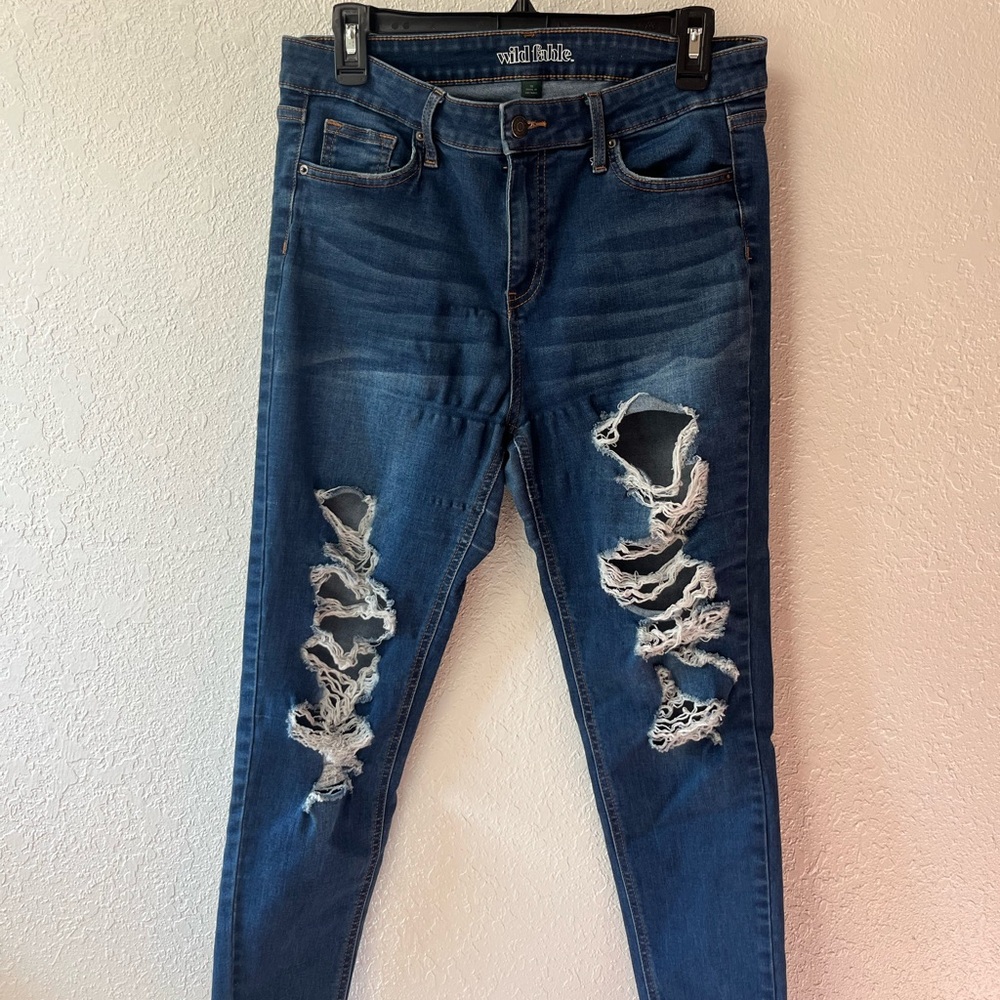 Wild Fable Women's Ripped Skinny Jeans in Dark Blue